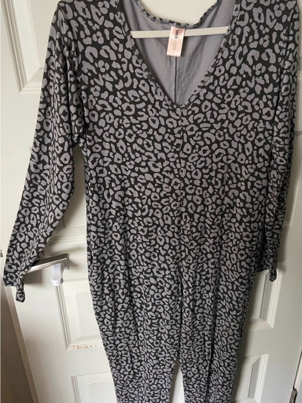 Smash + Tess Gray Leopard Print Lola Long Sleeve Romper Jumpsuit